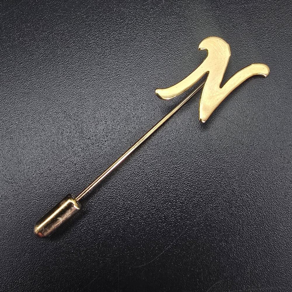 Vintage Gold Tone Letter N Initial Stick Pin Timeless Classic New Old Stock